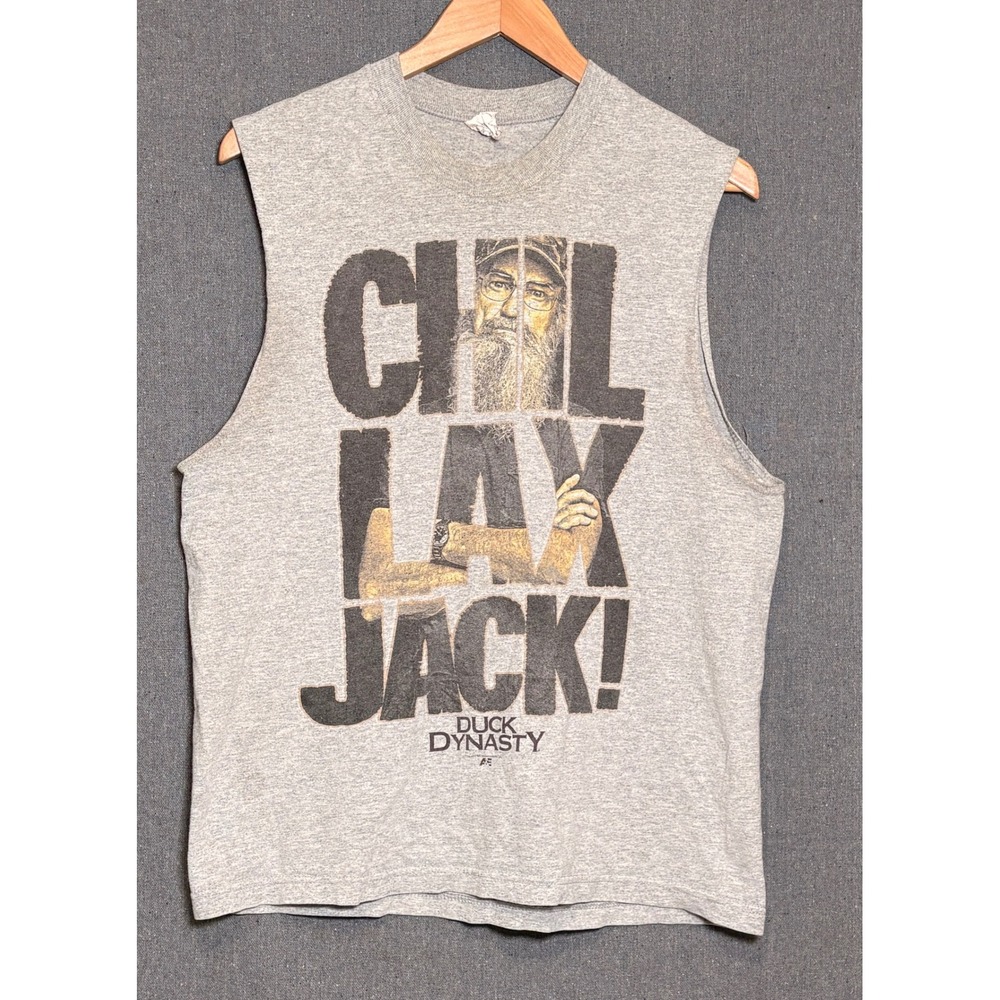 Duck Dynasty Si Robertson Chillax Jack Graphic Muscle Tank Top Mens Gray Sz L